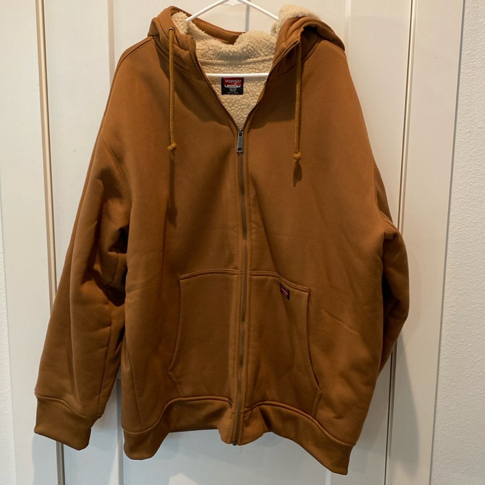 Wrangler‎ Workwear Mens 2XL Sherpa Lined Full Zip Hoodie Brown Jacket Sweatshirt